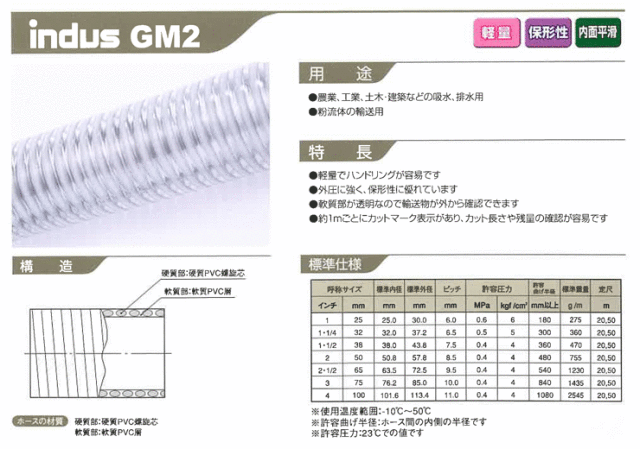 サクションホース インダスGM2 65ミリ(2 1/2インチ)×50m (カクイチ)