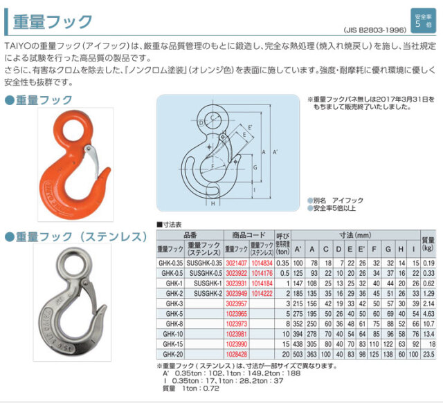 重量フック